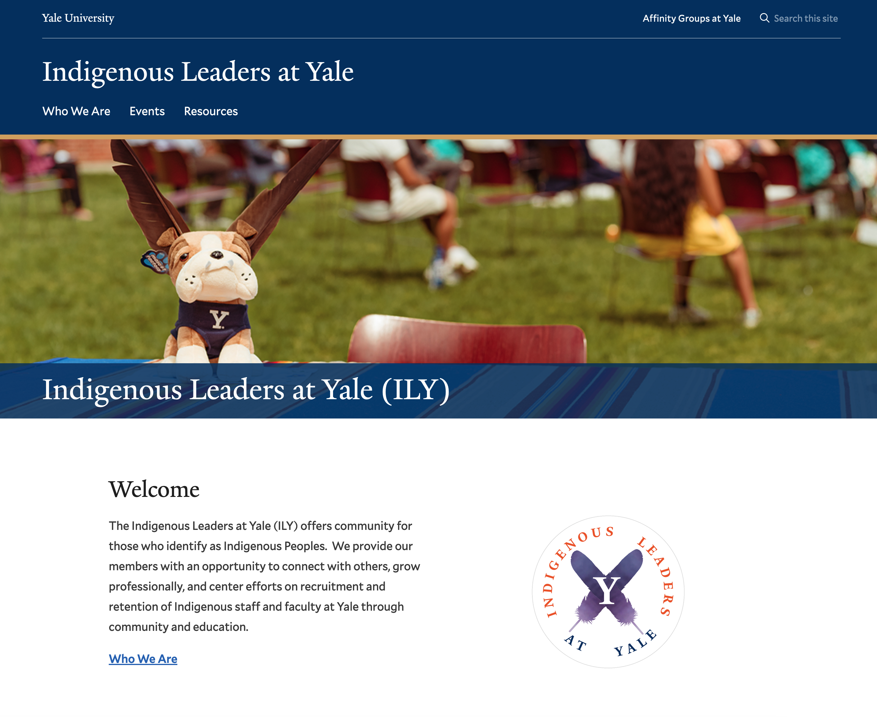 homepage for Indigenous Leaders at Yale