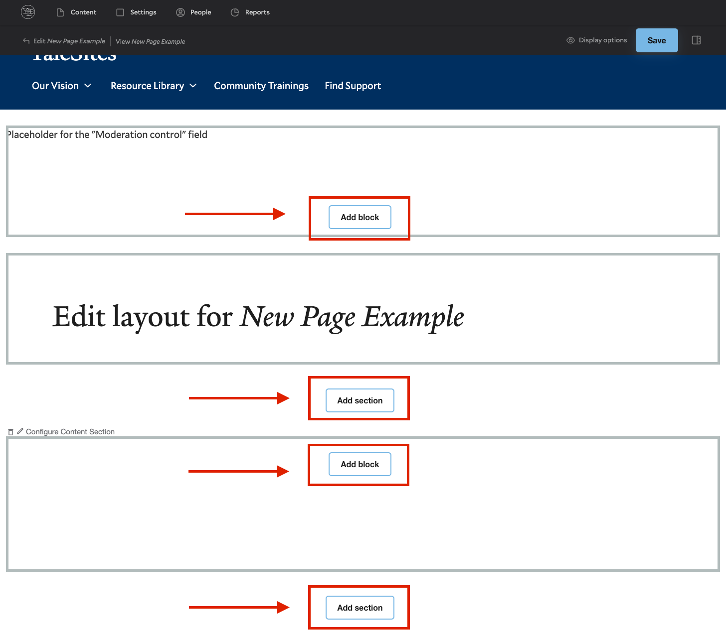 Empty layout builder screen to add