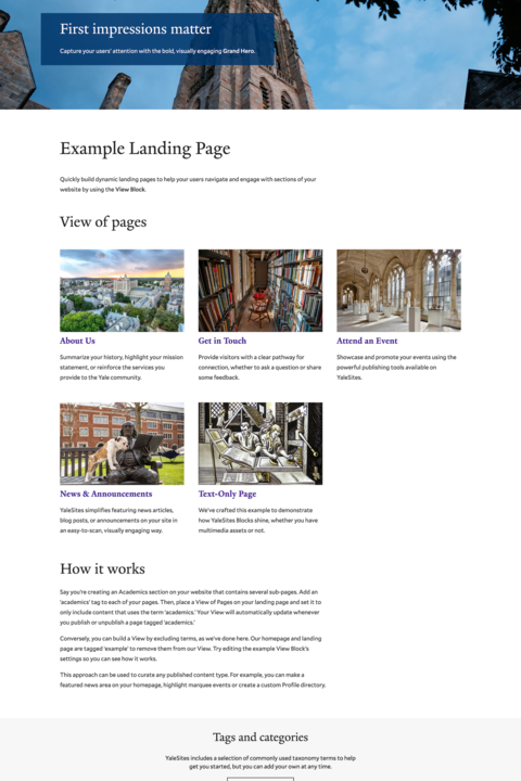 example landing page from the starter kit