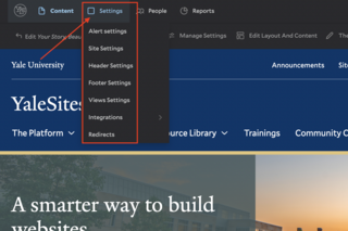 screenshot site settings in admin menu