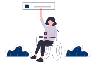 woman in a wheelchair accessing websites from undraw