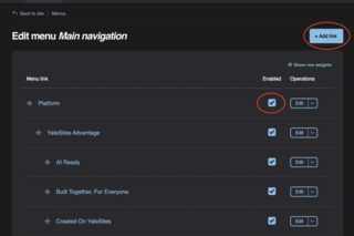 screenshot of manage main menu