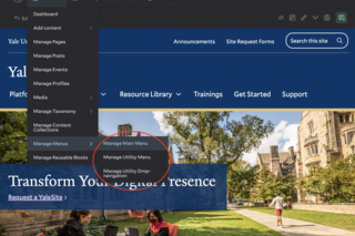 screenshot of menu content > manage menu
