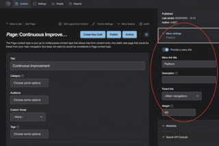 screen shot side panel in manage settings on a page