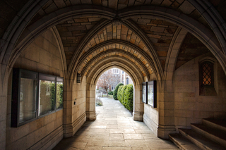 intricate stone archways on yale's old campus