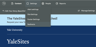 Screenshot of the administration toolbar, where the Settings menu item has been expanded.
