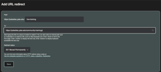 Screenshot of the Add URL redirect settings page, using the full URL option