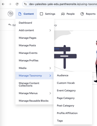 Taxonomy in the Admin Content menu screenshot