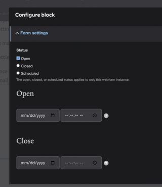 Screenshot of form settings